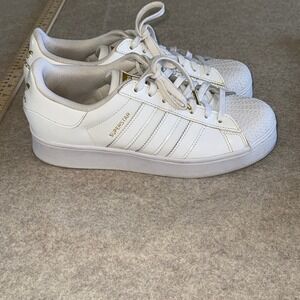 Adidas Superstar Bold Platform White Gold Womens 10 Sneakers FV3334 Shell Toe
